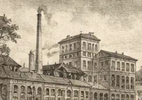 An engraving of a nineteenth-century glassworks.